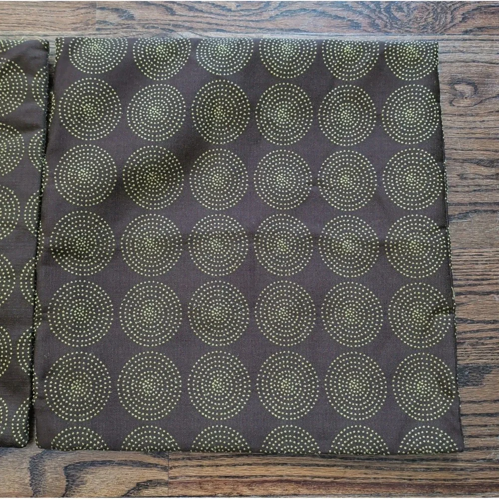 Pier 1 Imports Brown Green/Olive Concentric Dot Circle Set 2 Pillow Covers 18x18